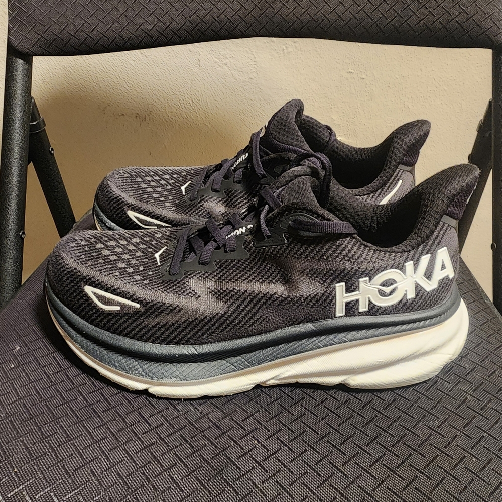 HOKA Black and White Running Shoes Wide Width